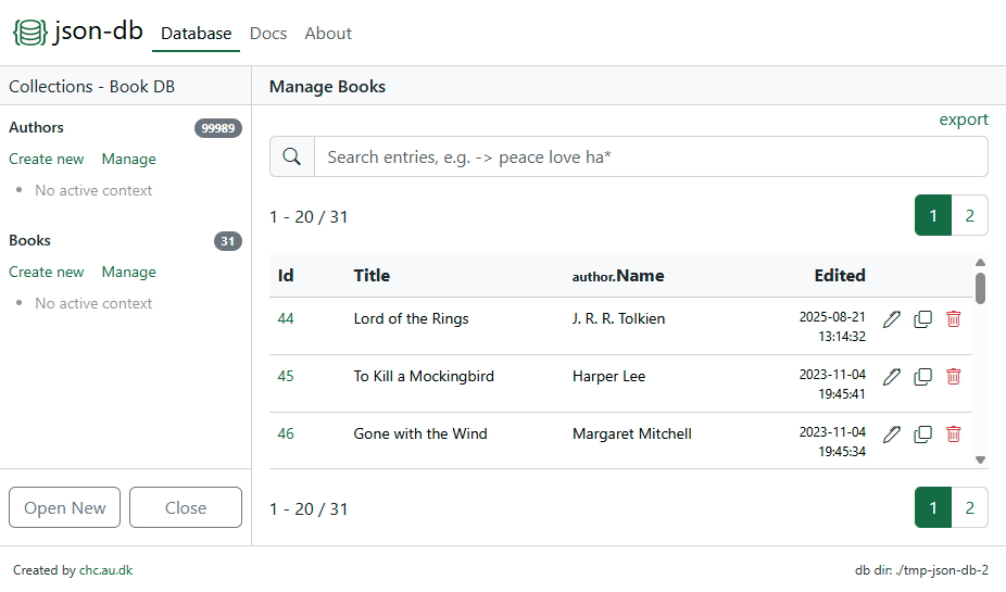 Manage entries